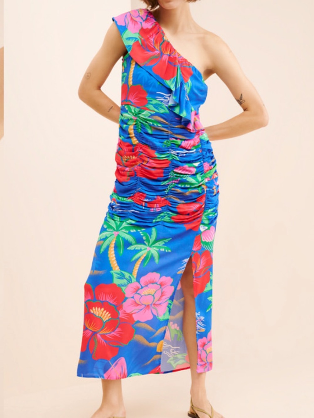 FARM Rio from Anthropology One-Shoulder Tropical Floral Midi Dress